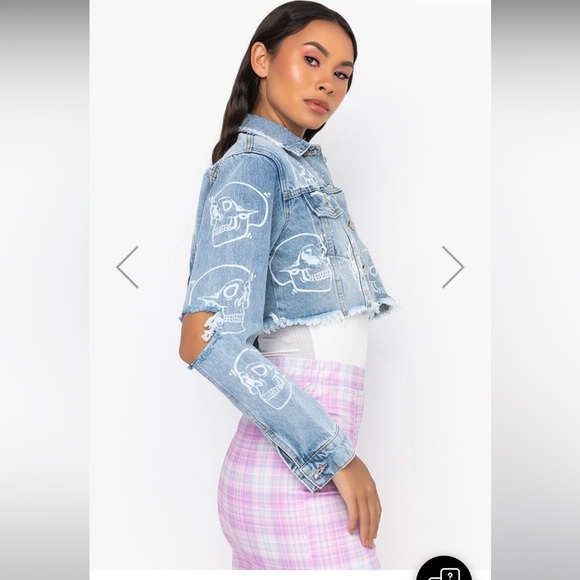 One Eight Azalea Wang Skull monogram denim Jacket - Picture 6 of 14